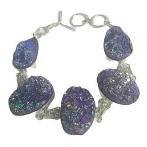 💜 Nwot Iridescent Purple Druzy Silver Bracelet